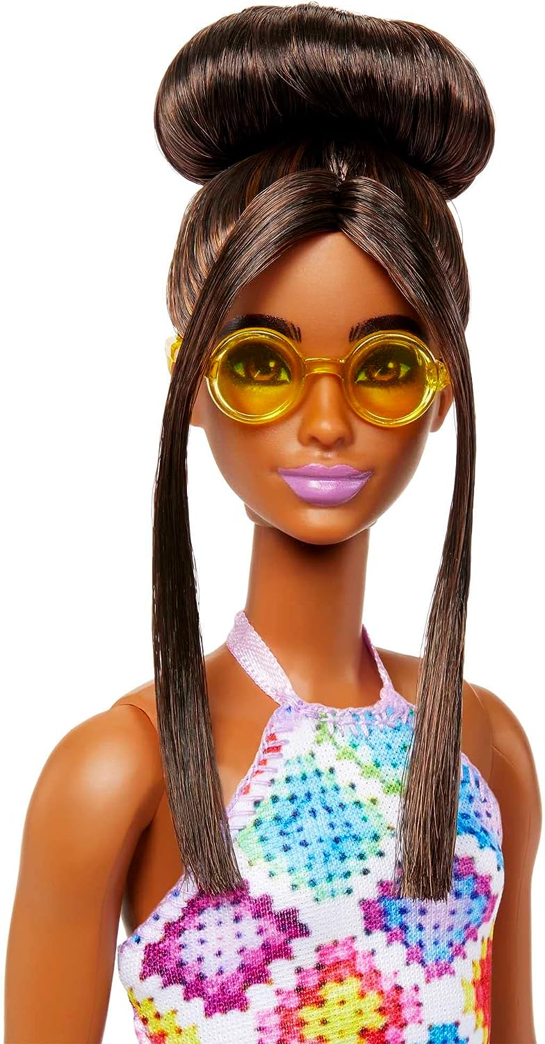 Barbie Fashionistas Doll with Bun And Crochet Halter Dress #210 for Kids Ages 3+ (HJT07)