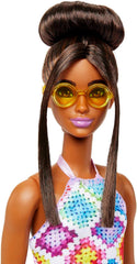 Barbie Fashionistas Doll with Bun And Crochet Halter Dress #210 for Kids Ages 3+ (HJT07)