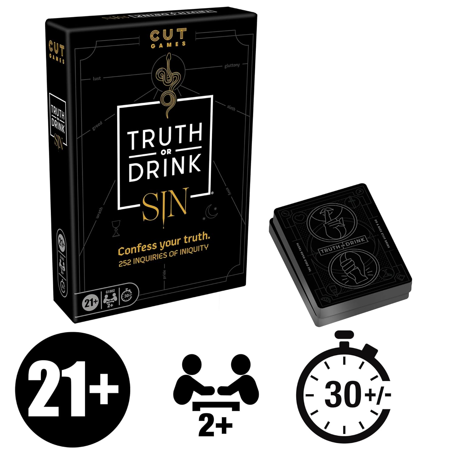 Hasbro Gaming Truth or Drink: Sin Edition Adult Party Game by Cut | 250+ Questions Inspired by 7 Deadly Sins For Ages 21+