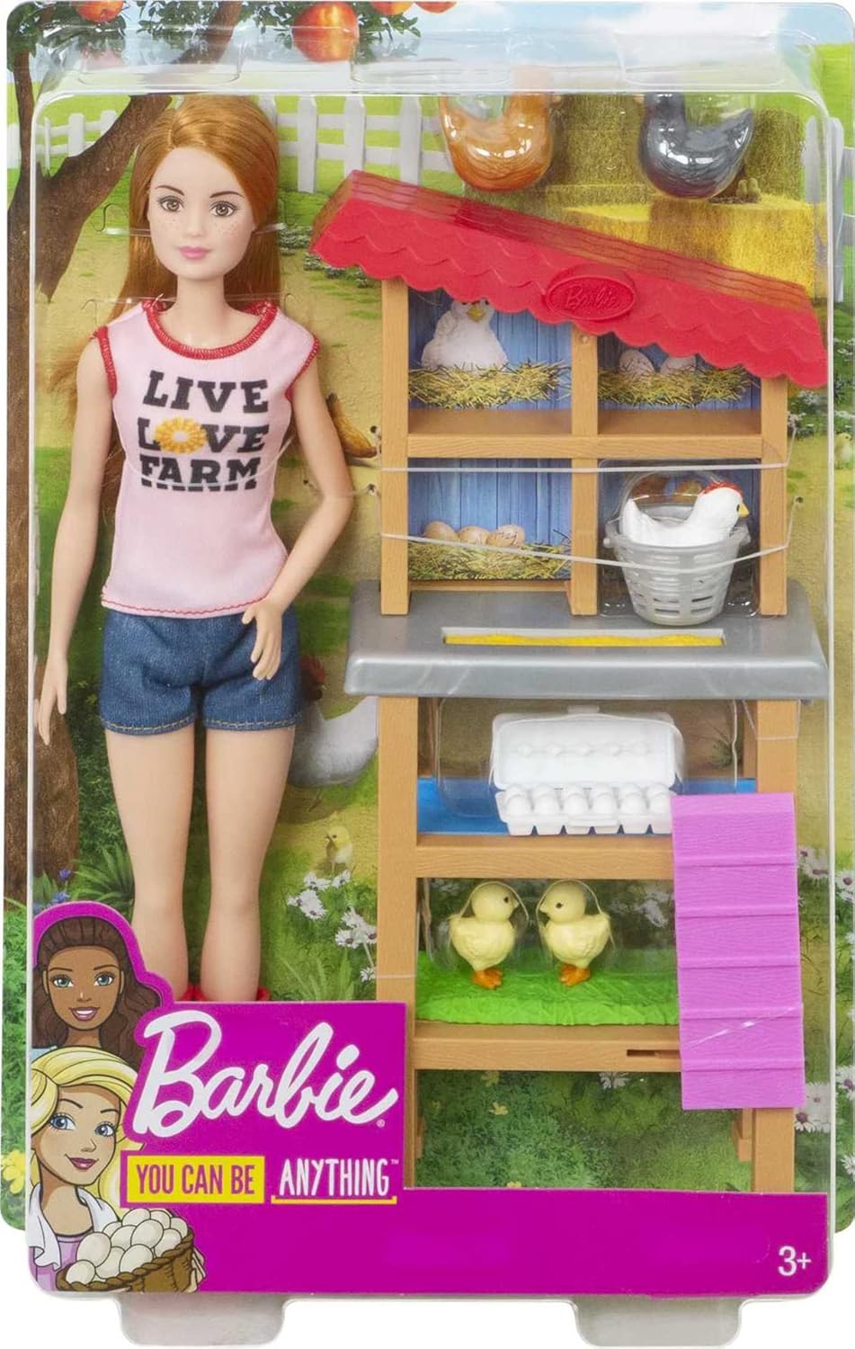 Barbie Red-Haired Career-Themed Chicken Farmer Doll and Playset with Henhouse and More for Ages 3 Year and Up​