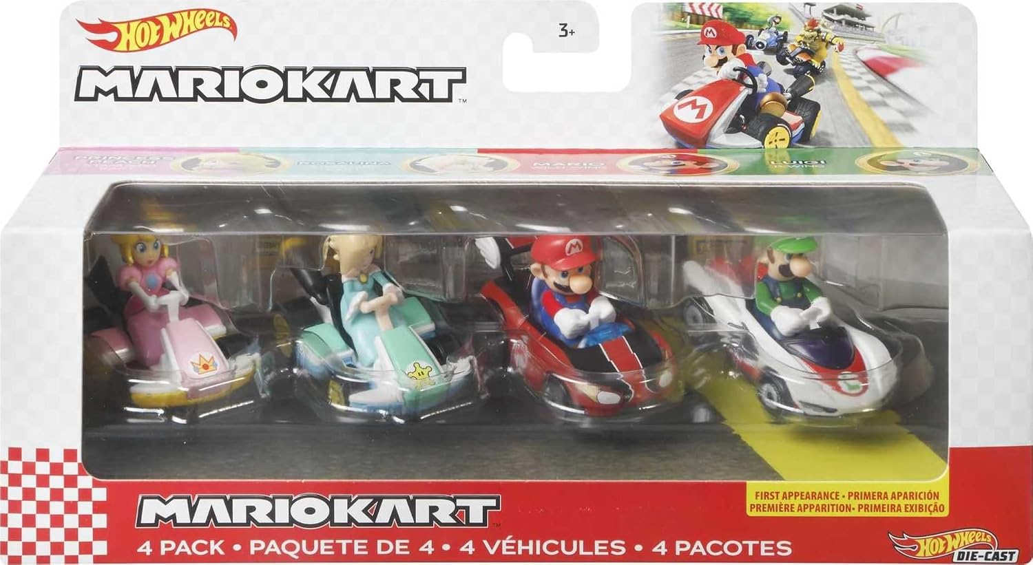Hot Wheels Mario Kart #3 - 4 Fan-Favorite Characters Vehicle Collectible Gift Set for Kids & Fans Ages 3 Years Old & Up