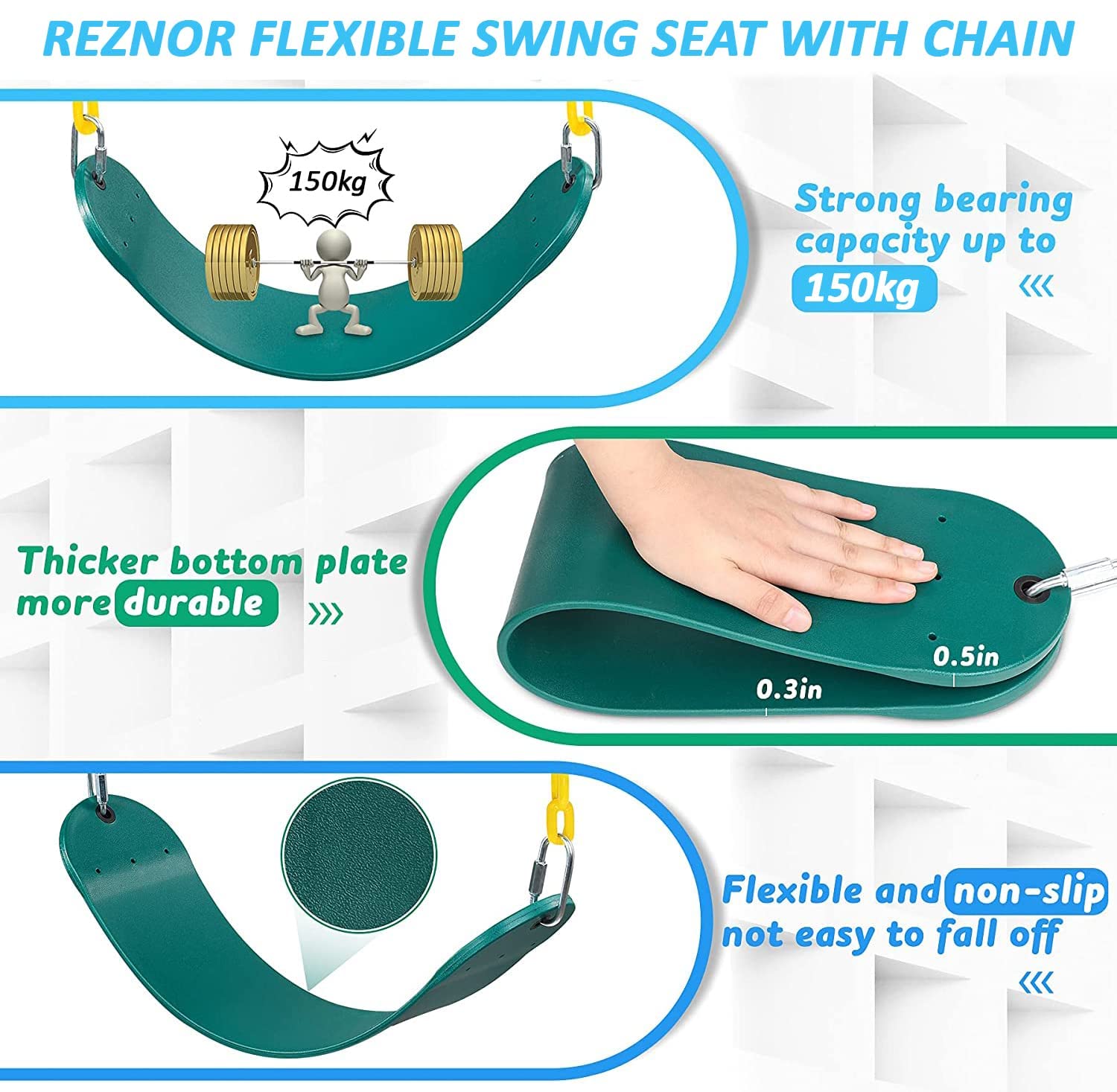 REZNOR EVA Plastic Flexible Swing Seat with 60 inch Plastic Coated Chain Set, Weight Support Upto 150kg, Red