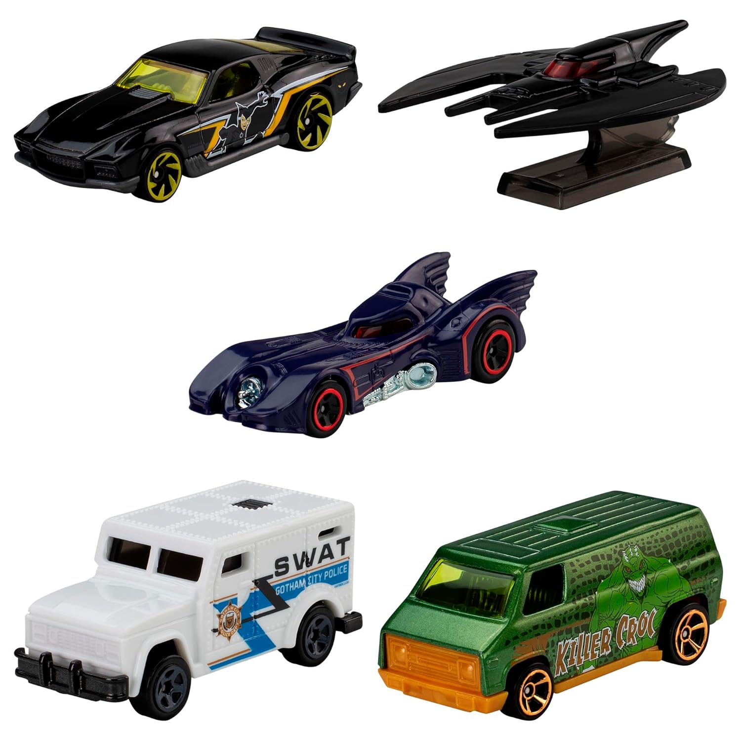 Hot Wheels 5-Pack of Batman Vehicles, Set of 5 1:64 Scale Die-Cast Toy Cars, Including a Batmobile, Batplane & Armored Truck​​​
