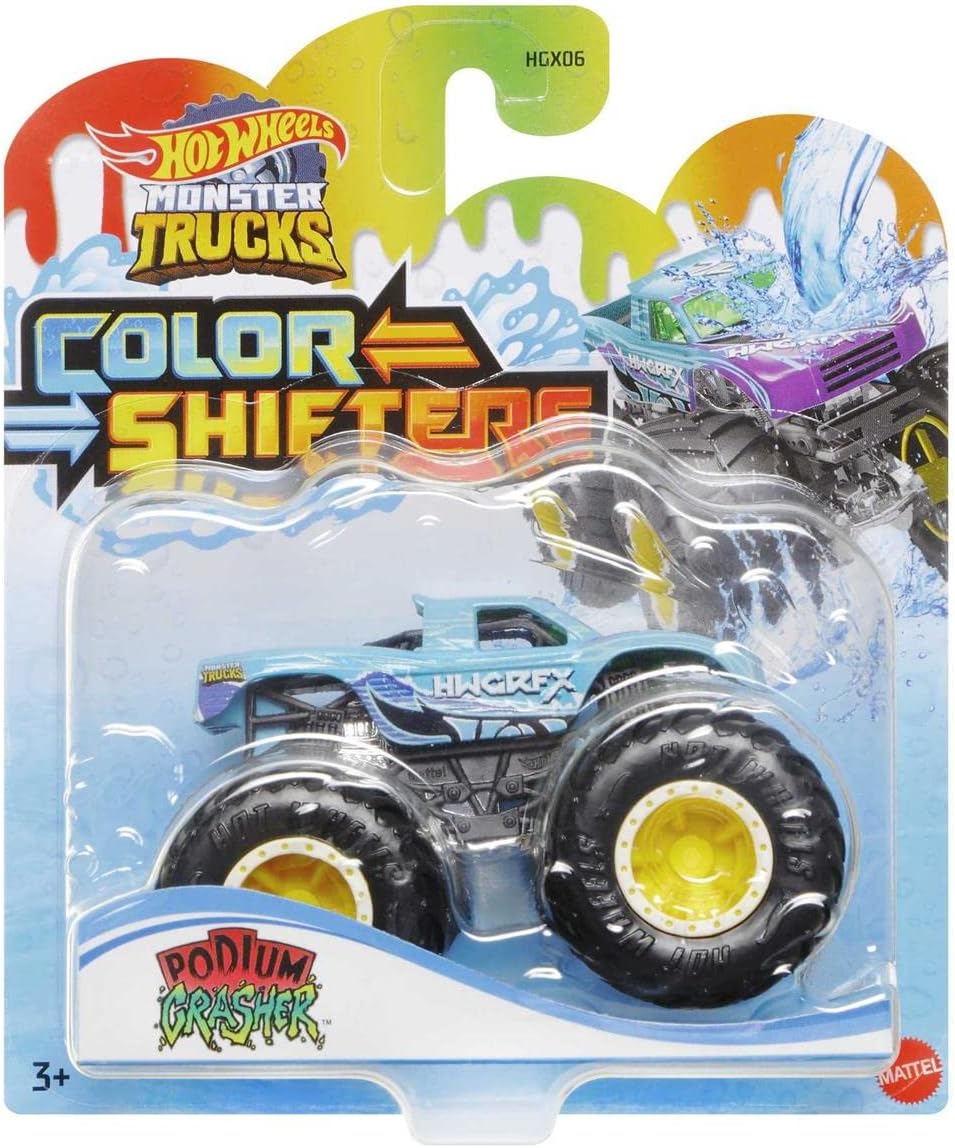 Hot Wheels Color Shifters 1:64 Scale Podium Crasher Monster Truck For Ages 3+ (HGX08)