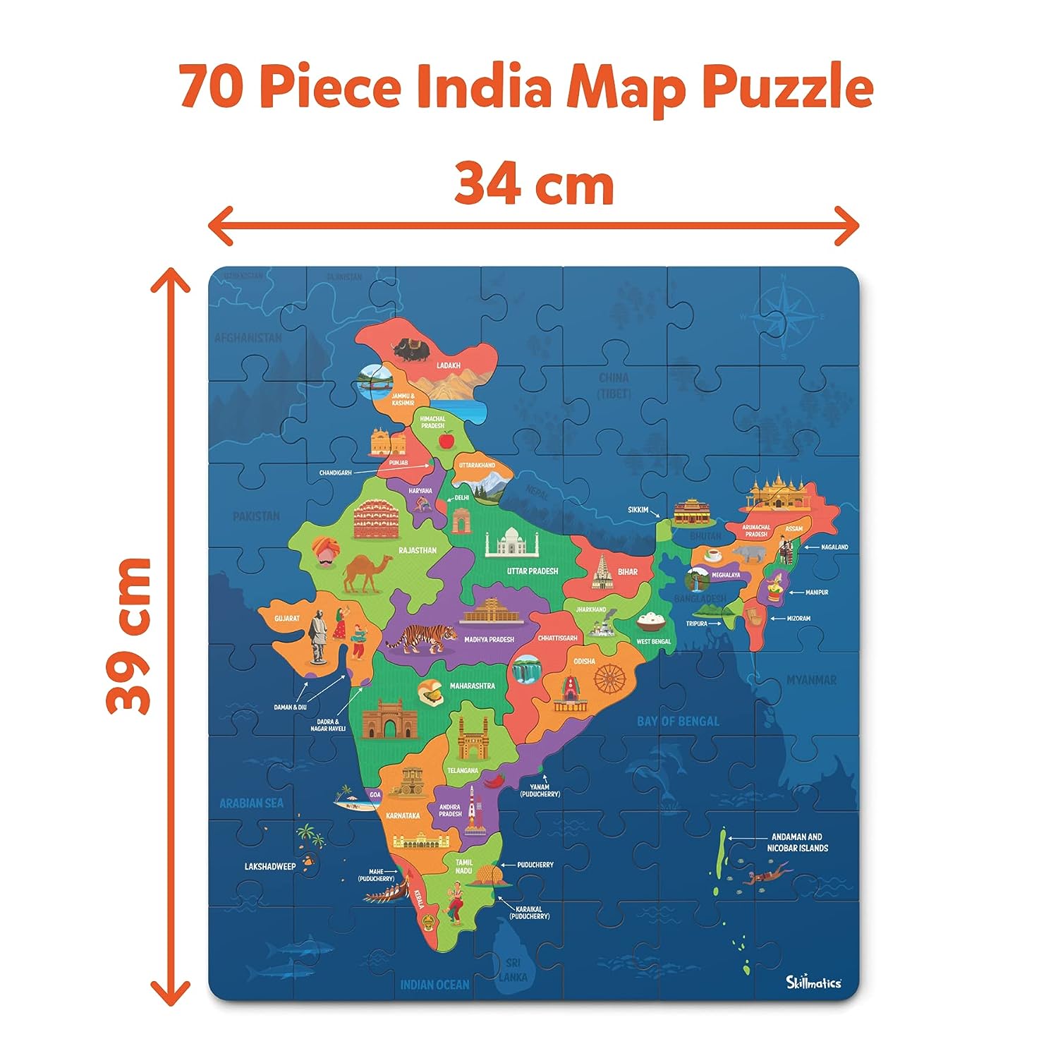 Skillmatics India Map Puzzle - 70 Pieces, Educational Toy for Learning 300+ Facts About India, Gifts for Ages 6 to 12