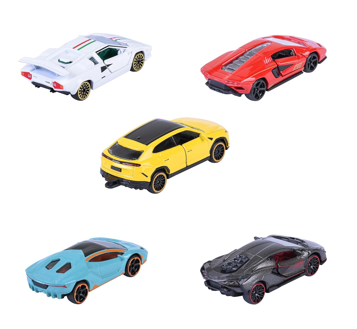 Majorette Lamborghini 5 Pack Set - Metal Toy Car with Freewheel, Suspension & Opening Parts for Kids & Collectors