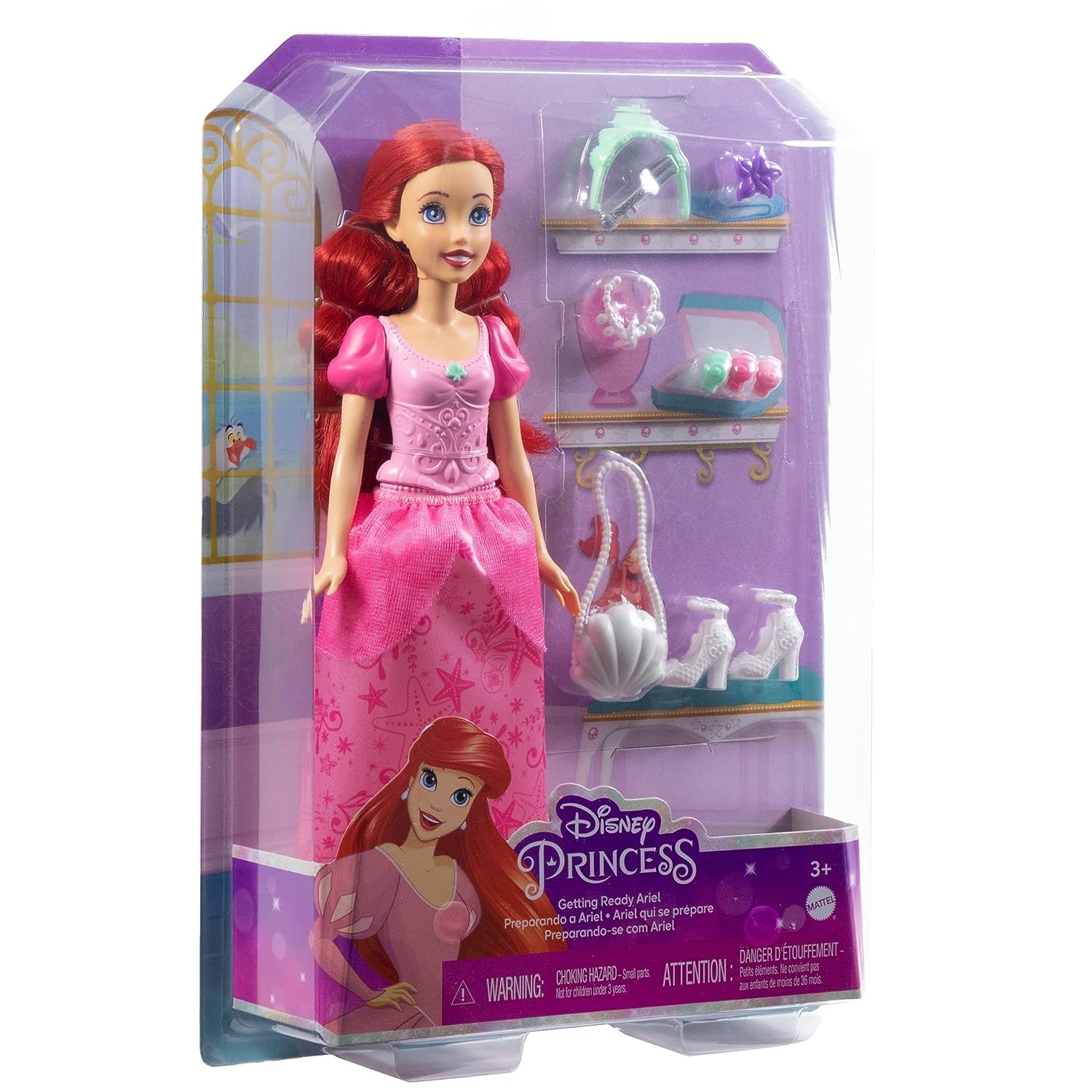 Disney Princess Ariel Fashion Doll in Signature Pink Dress and 9 Accessories Inspired by The Movie for Kids Ages 3+