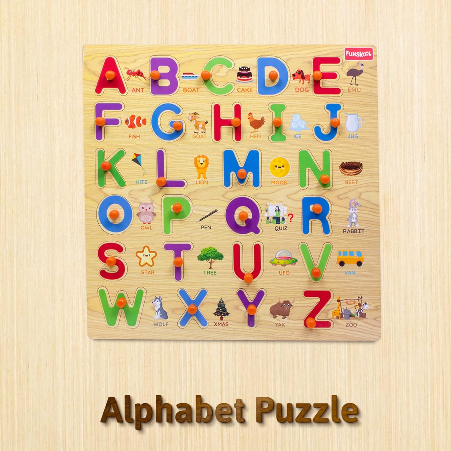 Funskool Alphabet Wooden ABC Puzzle Shape Learning Puzzles Game (26 Pcs) for Kids 3 Years & Above