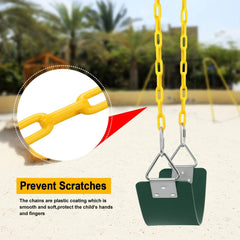 REZNOR EVA Flexible Swing Seat with 60 inch Anti-Rust Plastic Coated Chain Set for Kids, Playground, Jungle & Gym, Green/Yellow