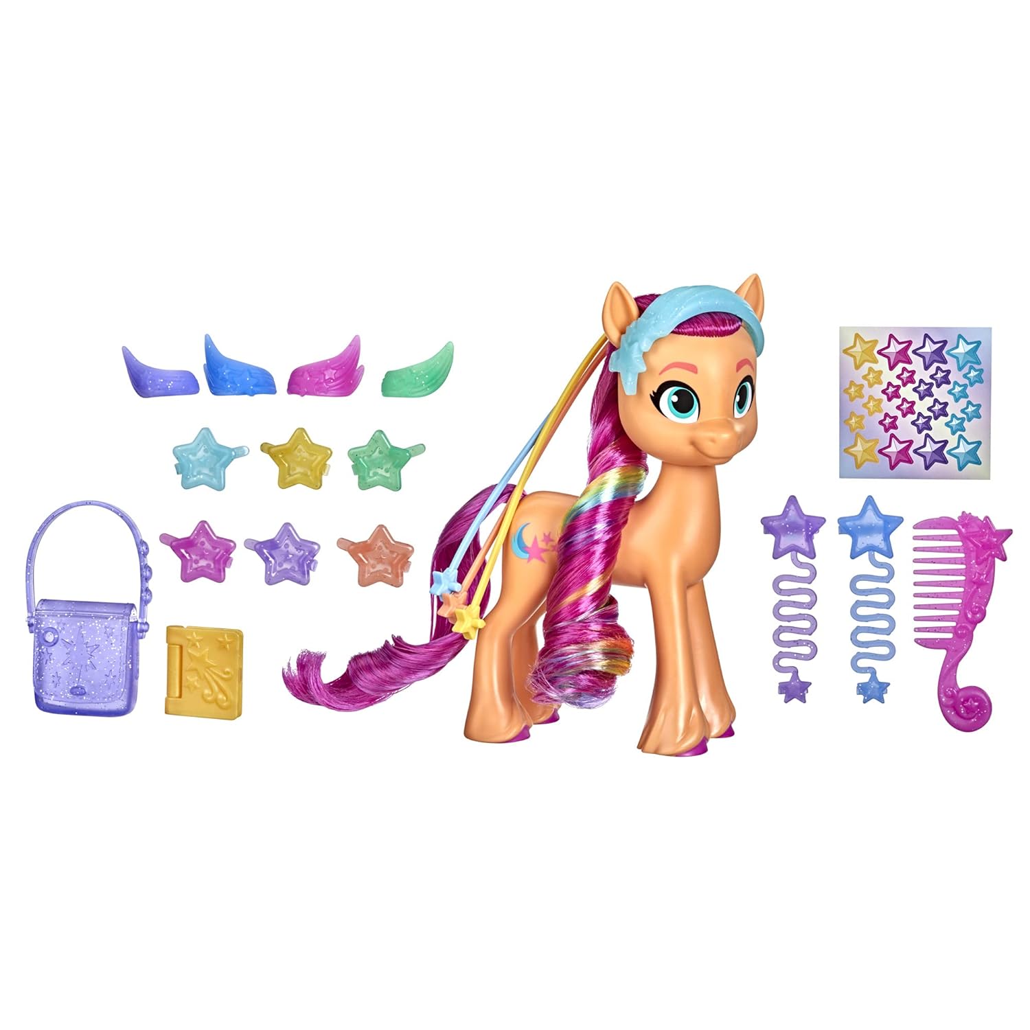 My Little Pony A New Generation Rainbow Reveal Sunny Starscout - 6-Inch Orange Pony Toy with Surprise Rainbow Braid and 17 Accessories