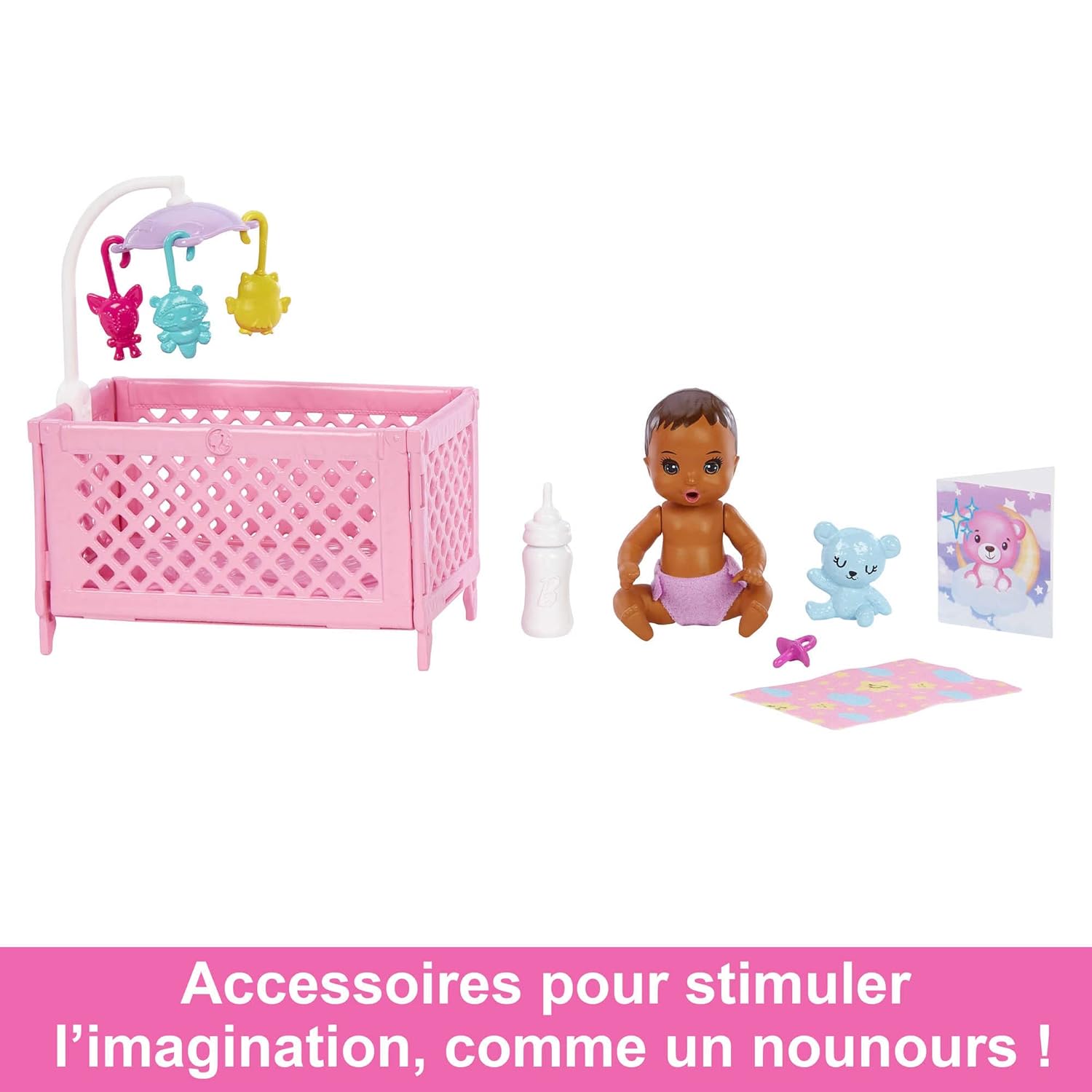 Barbie Skipper Babysitters Crib Playset With Latina Friend Doll, Baby Doll with Sleepy Eyes, Furniture and Themed Accessories For Kids Ages 3 Years & Up