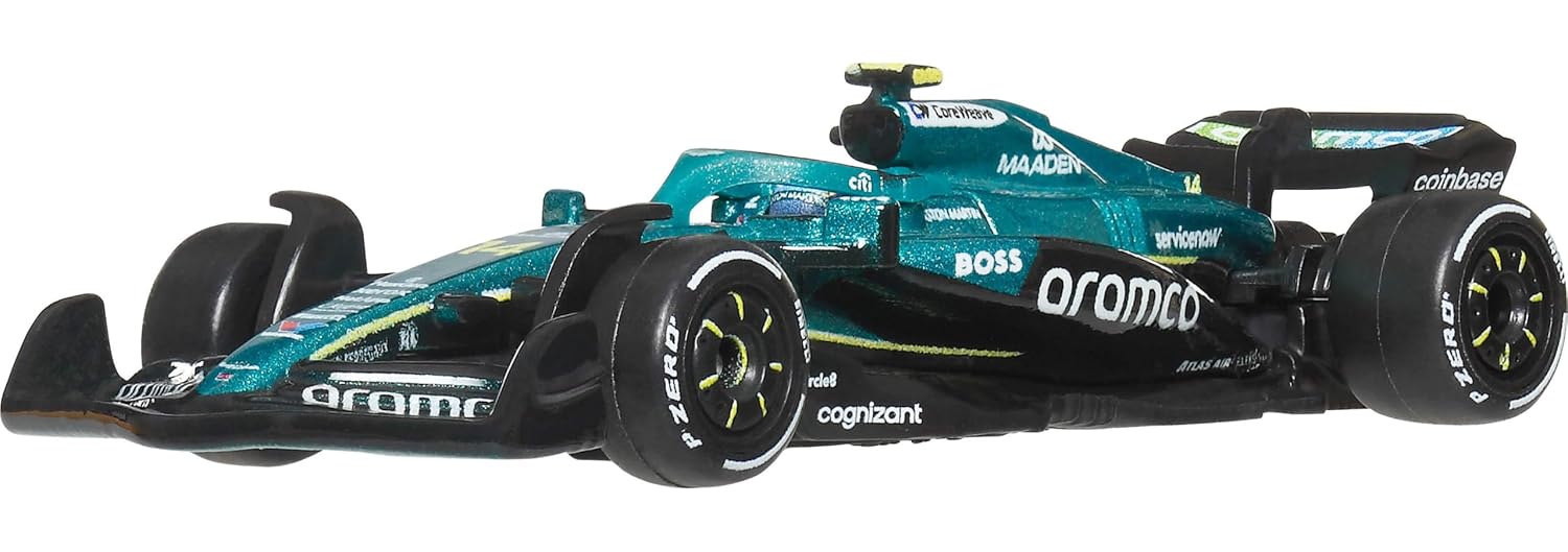 Hot Wheels Race Team Aston Martin Aramco (#14) 1:64 Scale Premium Die-Cast Formula 1 Collectible Toy Race Car with Real Riders Tires & Metal/Metal Body & Chassis for Collectors