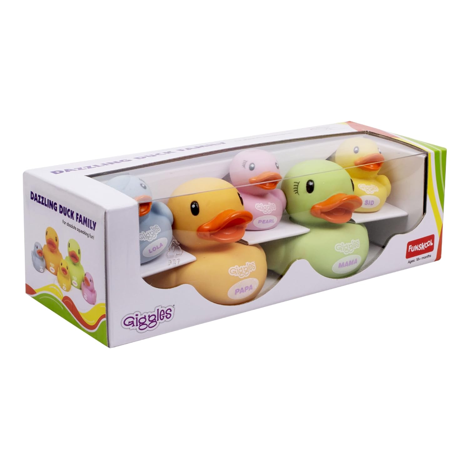 Funskool Giggles Dazzling Duck Family Squeakers , Multicolor Duck Squeakers Pack of 5 for Infant & Toddlers