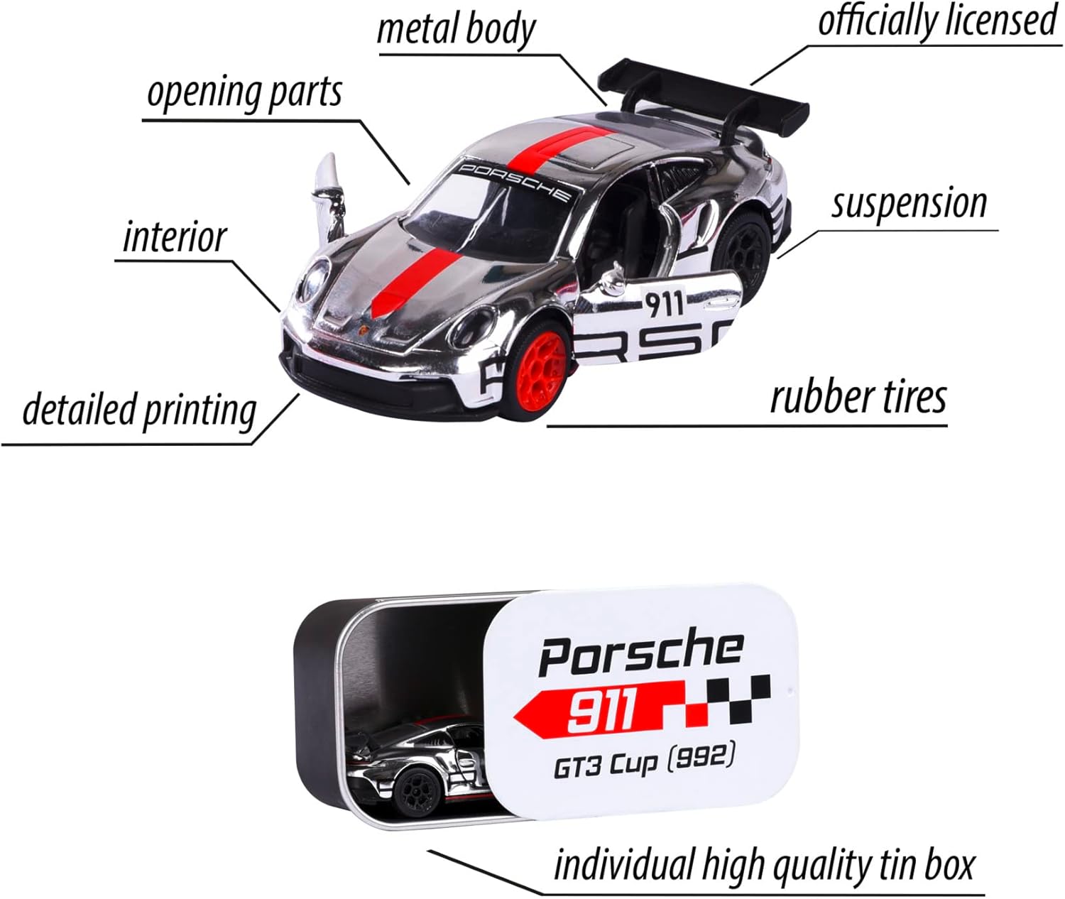 Majorette Porsche Deluxe Car Edition with Collectible Box For Kids & Collectors Styles & Design May Vary