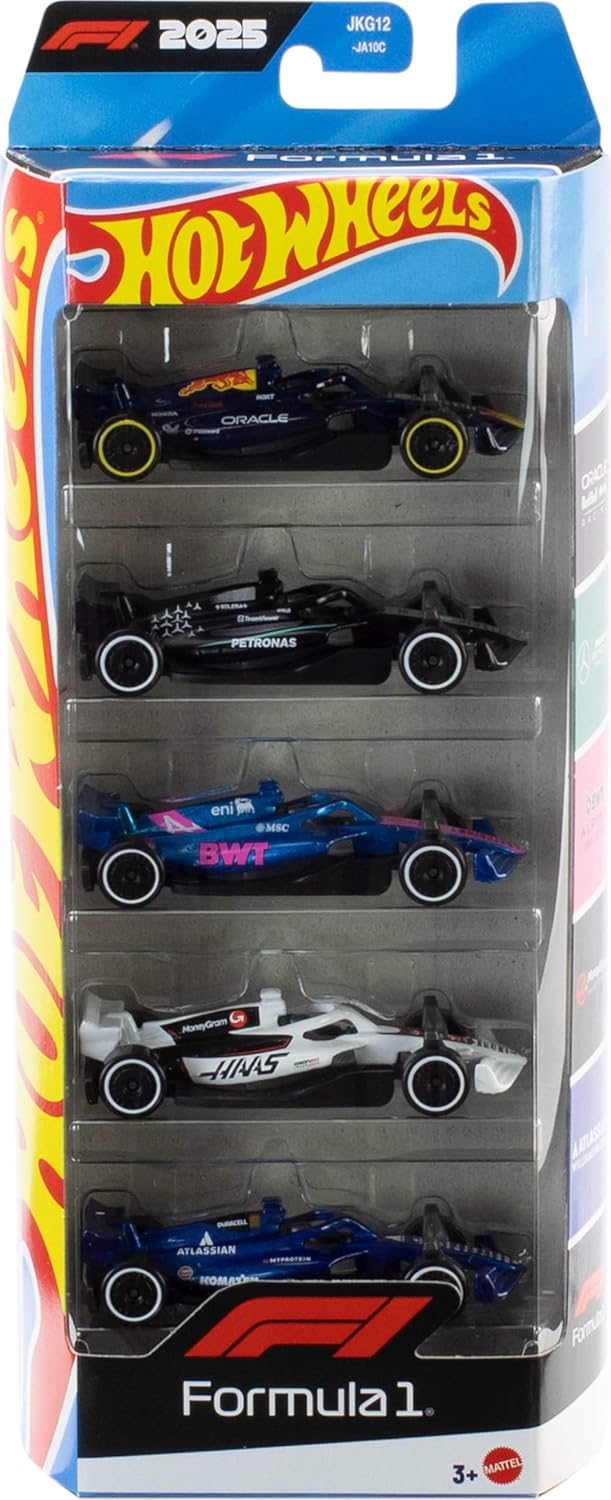 Hot Wheels Formula1 5-Pack, Set Of 5 Die-Cast Toy F1 Cars in 1:64 Scale for Kids & Collectors