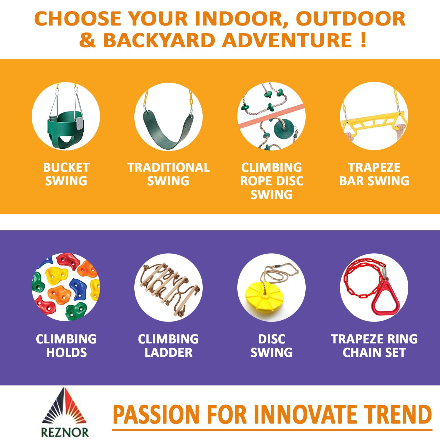 REZNOR Triangle Rings Swing Set with Locking Delta Quick Links for Indoor Jungle Gym Play Set, Blue