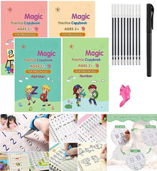REZNOR Reusable Practice Copybook Calligraphy Number Math Drawing Alphabet Handwriting Book Set for Kids, 4 Pack