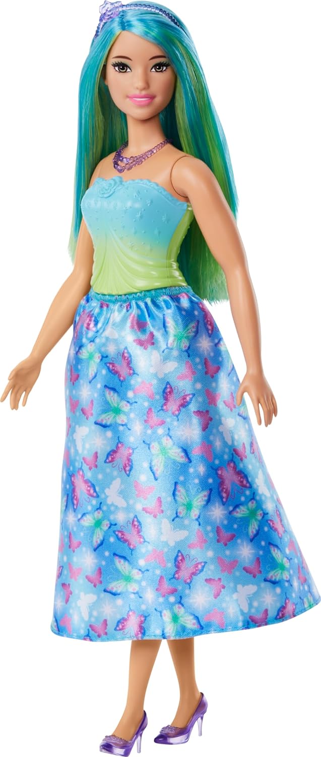 Barbie Royal Doll with Blue-Highlighted Hair, Butterfly-Print Skirt and Accessories