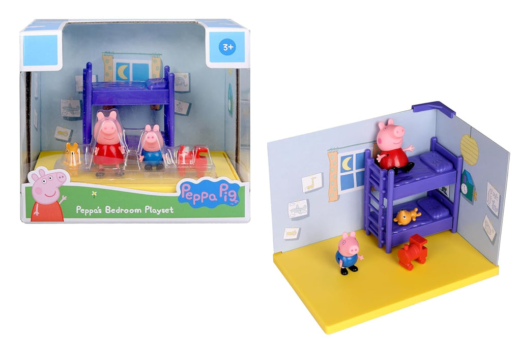 PEPPA PIG Bedroom Themed Preschool Toy and George, Includes 2 poseable Figures, Bedroom Accessories and Scene Cards, for Girls and Boys Ages 3 and up