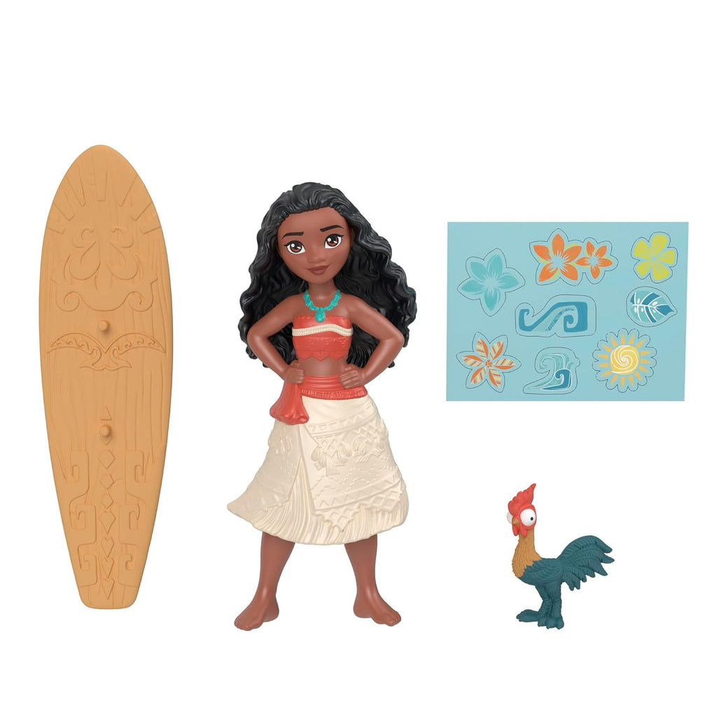 Disney Princess Toys, Moana Small Doll with Heihei Figure, Customizable Waveboard Accessory &amp; Stickers, Inspired by Disney Moana Movie