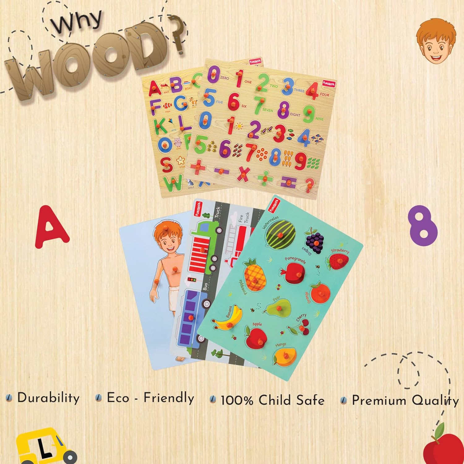 Funskool Alphabet Wooden ABC Puzzle Shape Learning Puzzles Game (26 Pcs) for Kids 3 Years & Above