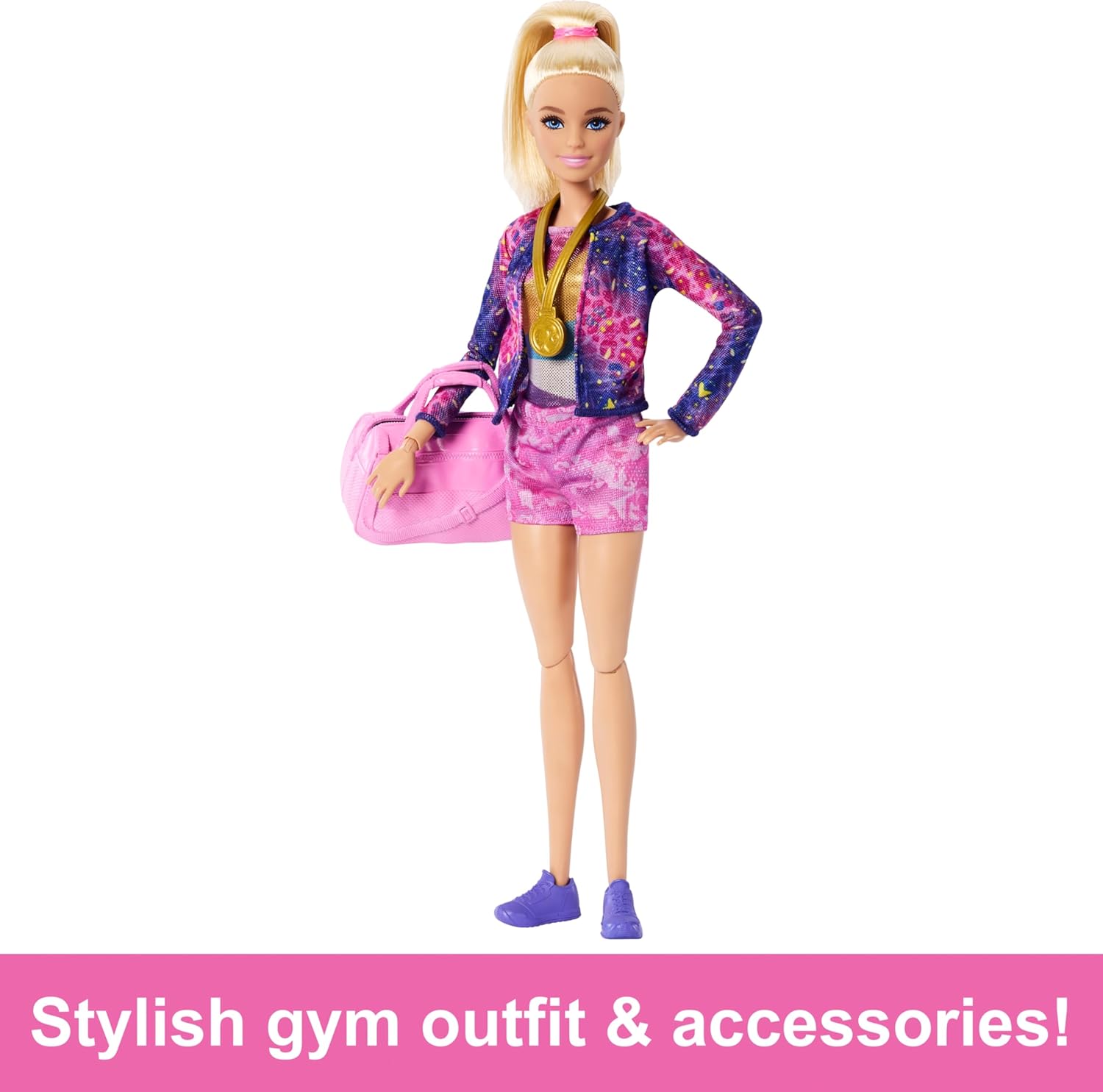 Barbie Gymnastics Doll & Accessories Playset with Blonde Fashion Doll, C-Clip for Flipping Action, Balance Beam, Warm-Up Suit & More for Kids Ages 3+