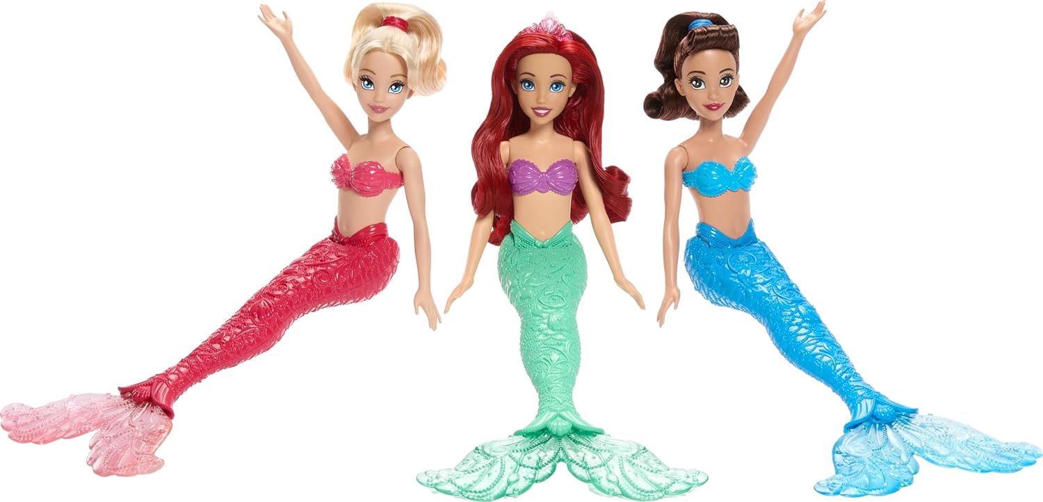 Disney Princess Mattel Ariel Mermaid Fashion Doll & 2 Mermaid Sister Dolls, Posable
