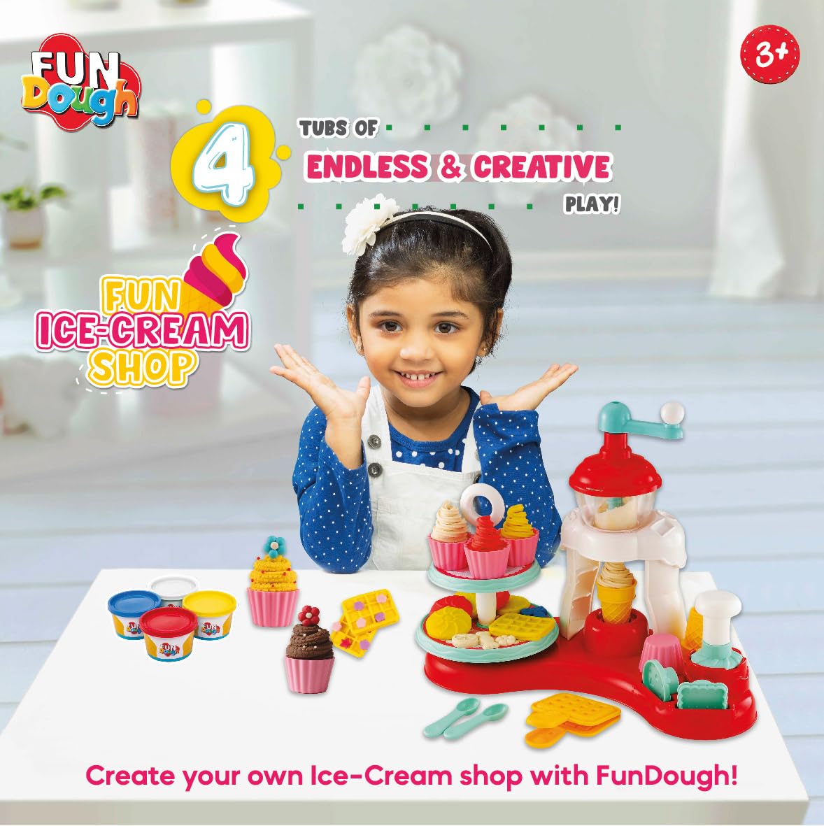 Funskool FunDough Fun Ice-Cream Shop Cutting & Moulding Playset for Ages 3-12 Years