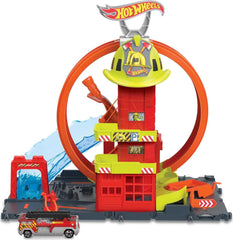 Hot Wheels City with 1 Toy Car, Kid-Powered Elevator, Water-Like Ramp, Track-Play Features, Connects to Other Sets, Fire Station with Super Loop​​ For Ages 4+