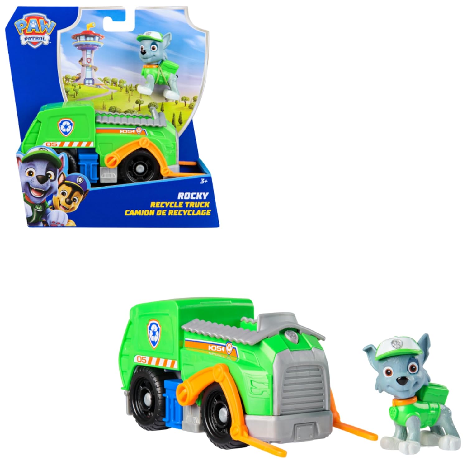 Paw Patrol Rocky Recycling Truck Vehicle with Removable Rocky Action Figures for Kids Ages 3+