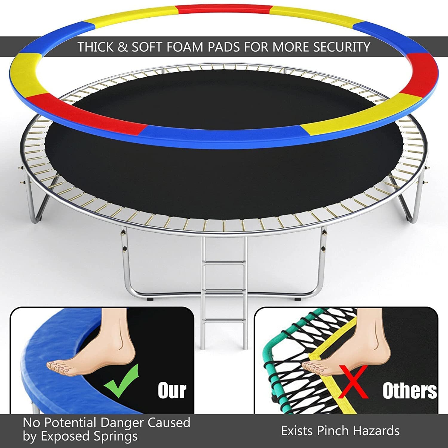 REZNOR 12 Feet Rainbow Color Trampoline with Enclosure Safety Net & Jumping Pad for Children Kids & Adults