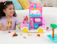 Barbie Chelsea Camper 2-in-1 Playset with Small Doll, 2 Pets & 15 Accessories, Vehicle Transforms into Camp Site for Kids Ages 3+