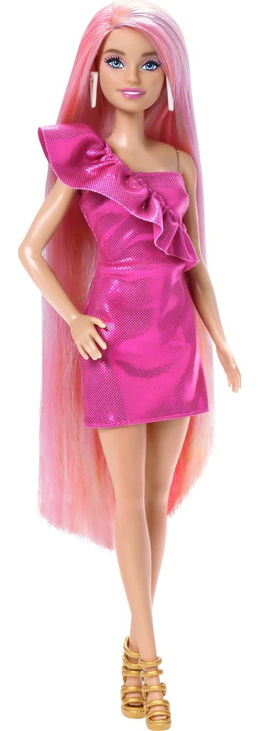 Barbie Fun Fancy Hair with Extra-Long Colorful Blonde Hair and Glossy  Pink Dress Doll, 10 Hair and Fashion Play Accessories