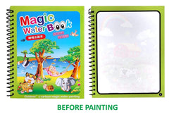 REZNOR Quick Dry Re-Usable Magic Coloring Water Book with Magic Pen (Random Design), Pack of 2
