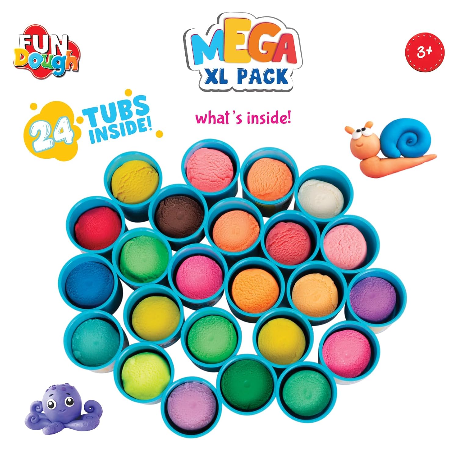 Funskool Fundough Mega XL Pack - 24 tubs of dough, 25gms each, Multicolour, Dough, Toy, Shaping, Sculpting, 3 Years and above