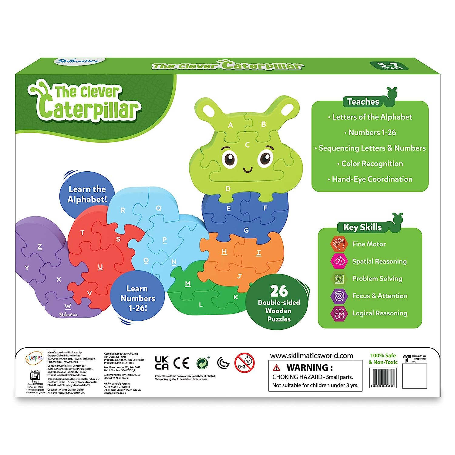 Skillmatics The Clever Caterpillar 26 Double-Sided Puzzle for Kids Ages 3-7 Years