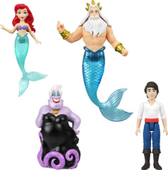 Disney Princess Small Doll 4-Pack with Mermaid Ariel, Prince Eric, Ursula & King Triton & Trident Accessory Inspired by Movie