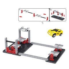 Playzu 55 pcs Triple 360 Degree Loops Racing Track Game with Building Block Sets and One Strong 1:64 Scaled Pull Back Car for Ages 6+