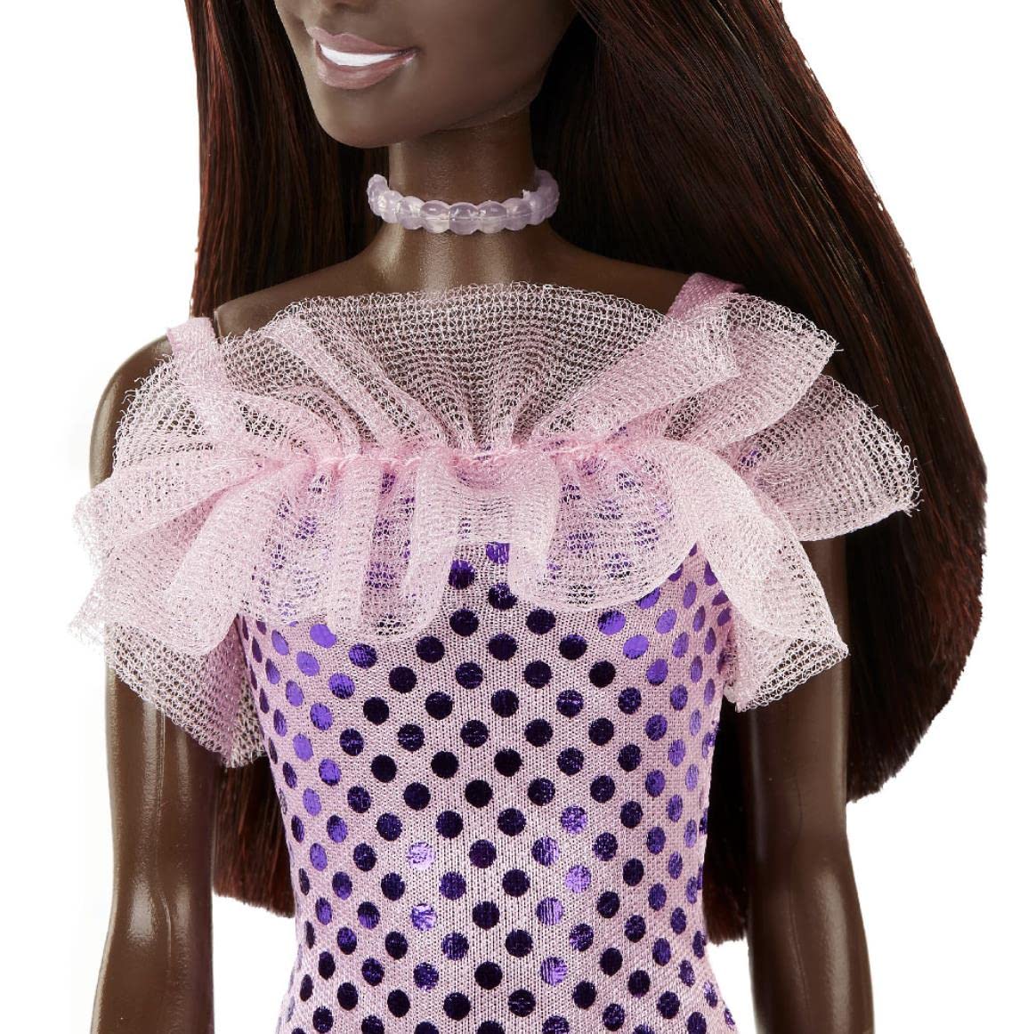 Barbie Brown Hair Doll Wearing Pink Metallic Dress for Kids Ages 3+