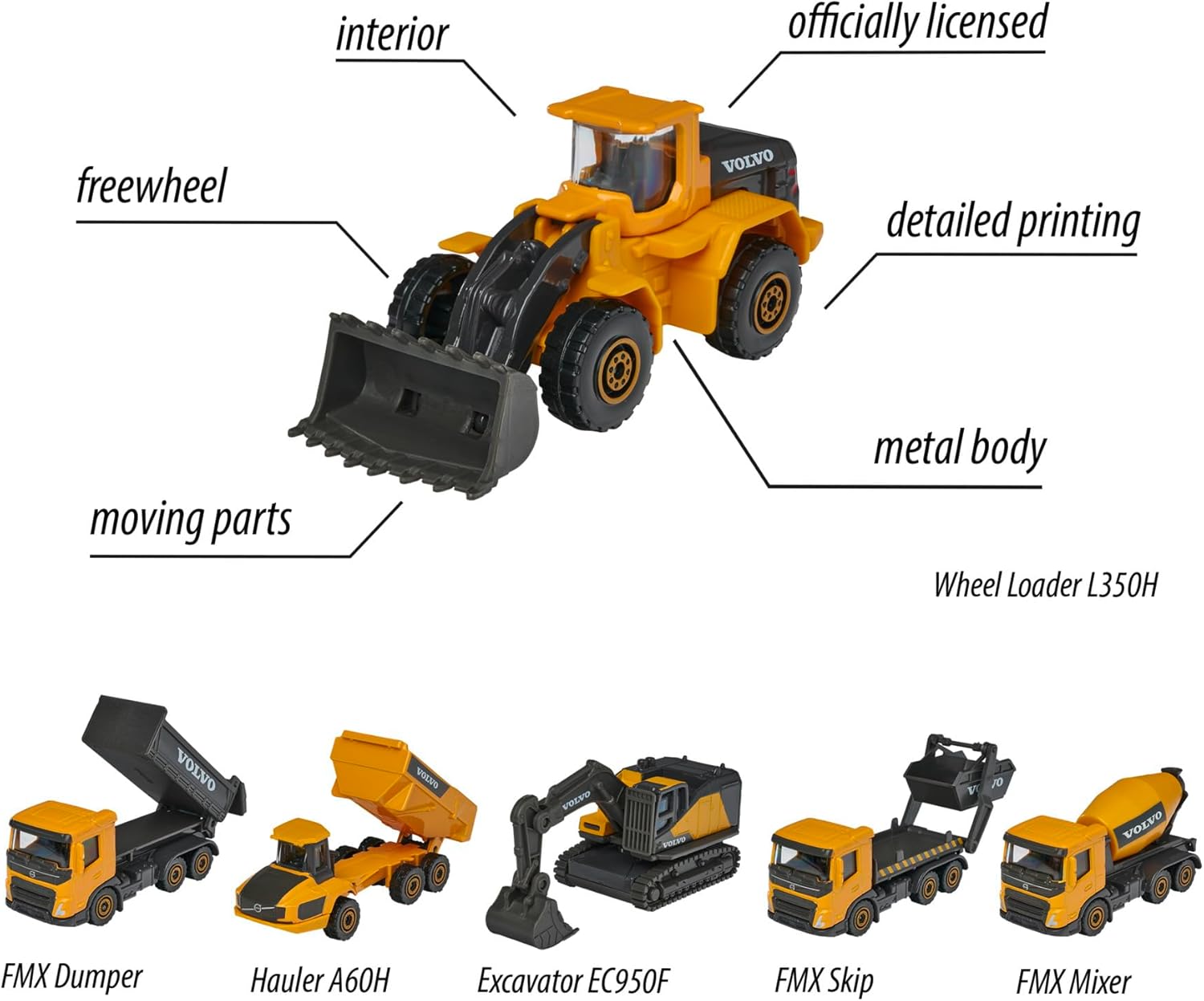 Majorette Volvo Construction Series With 6 Different Vehicle For Kids & Collectors Styles & Design May Vary