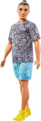 Barbie Ken Fashionistas with Brown Hair in Bun Doll Wearing Paisley Tee and Shorts #204 for Kids Ages 3+