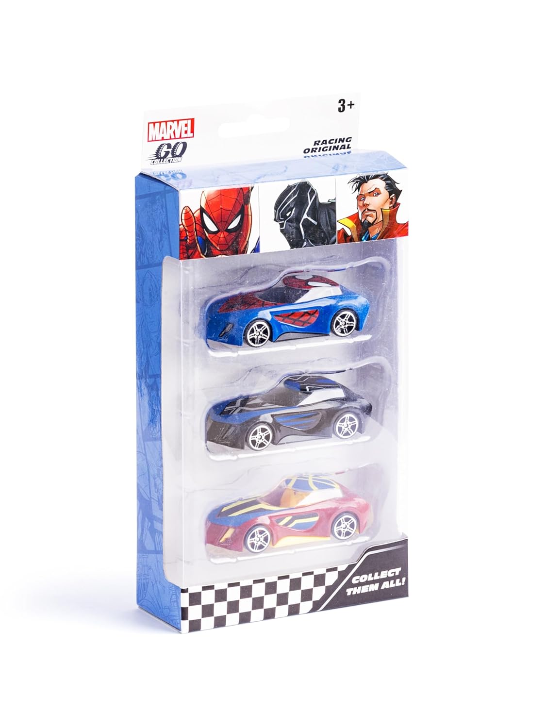 Marvel Go 1:64 Diecast Spider-Man, Black Panther and Doctor Strange 3-Pack Rapid RacerToy Car For Collection For Ages 3 Years And Up