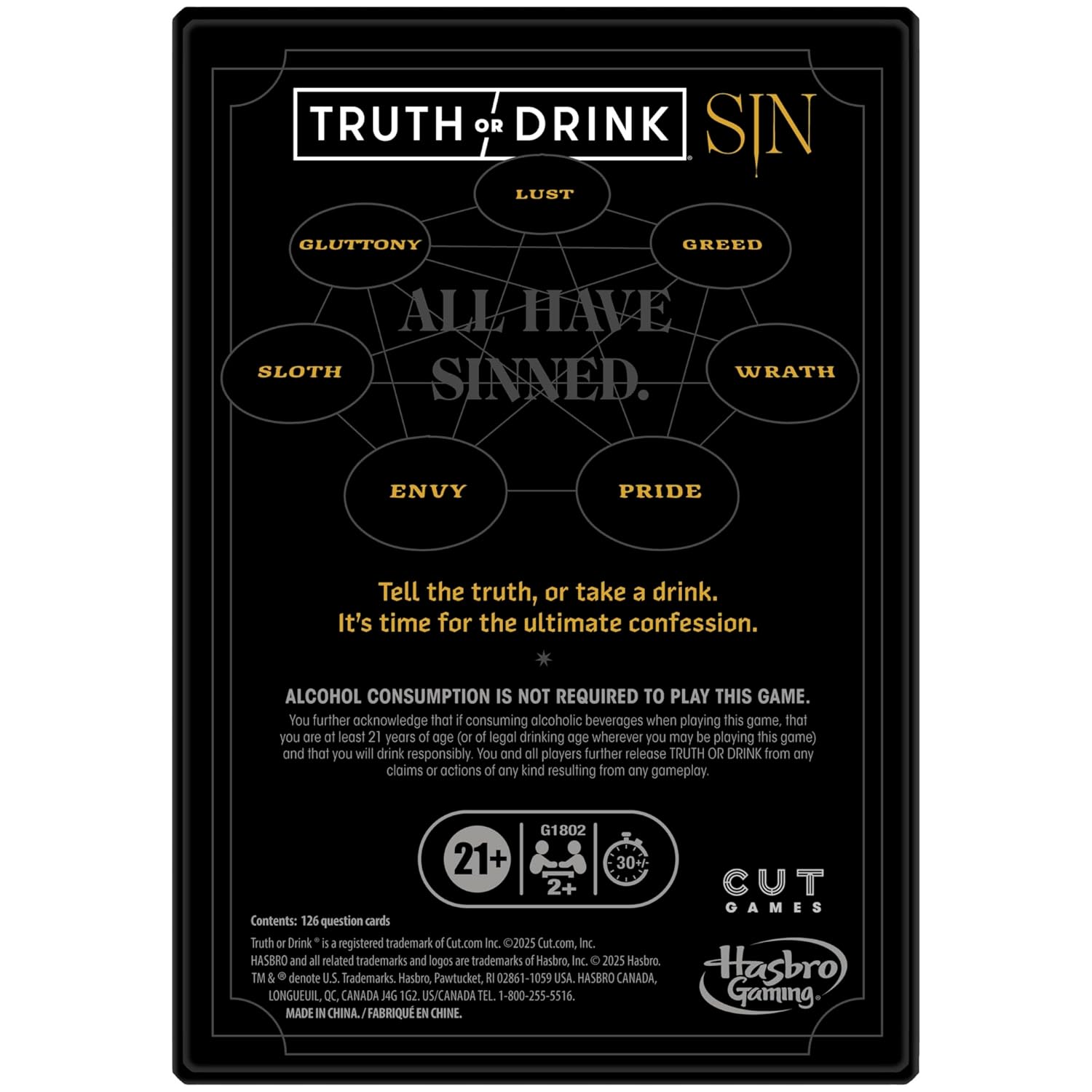 Hasbro Gaming Truth or Drink: Sin Edition Adult Party Game by Cut | 250+ Questions Inspired by 7 Deadly Sins For Ages 21+