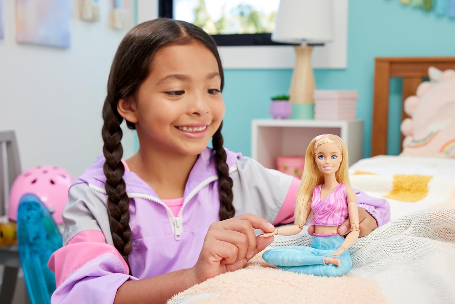 Barbie Made to Move Fashion Doll with Blonde Hair Wearing Removable Pink Sports Top & Blue Yoga Pants for Kids Ages 4+