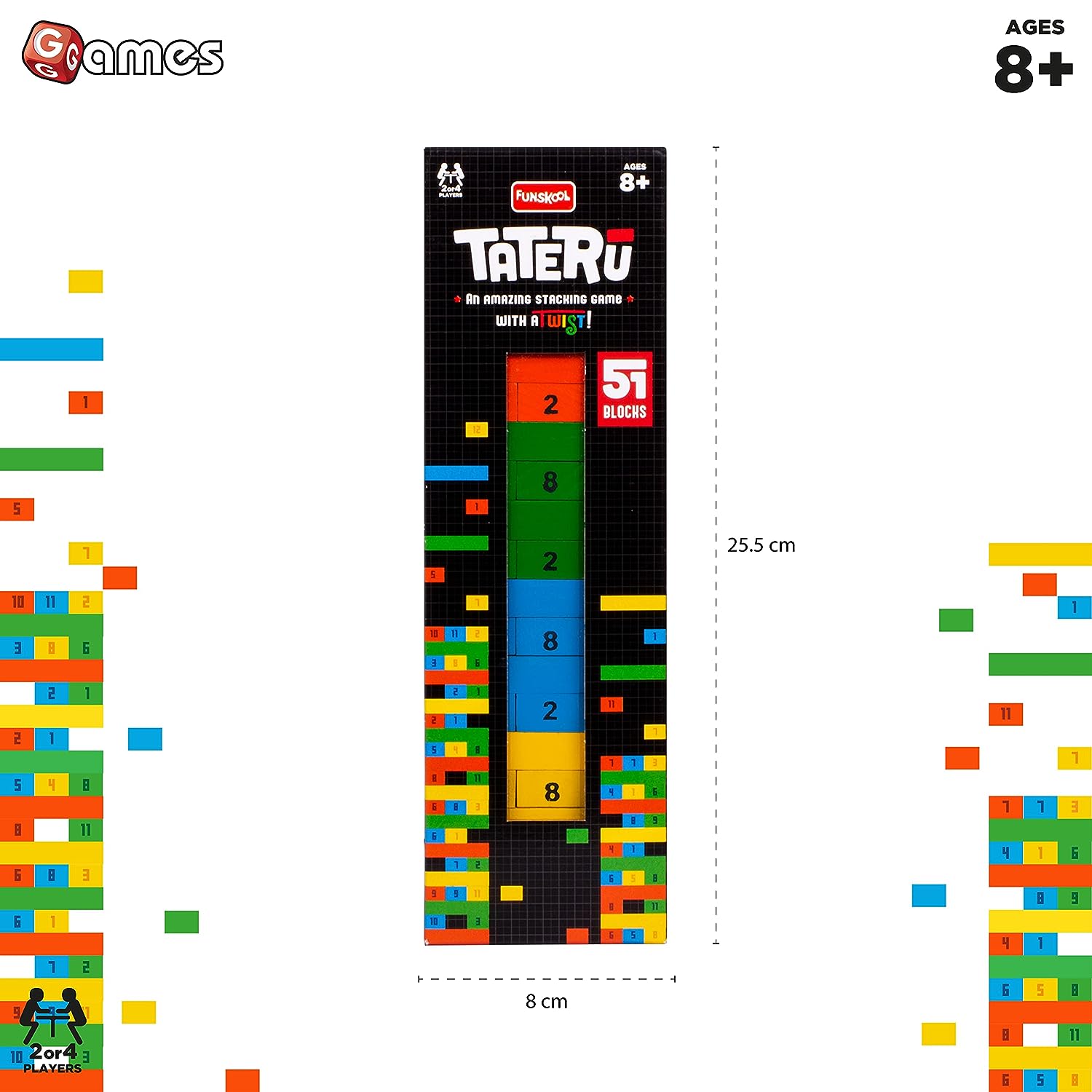Funskool Games TATERU Hardwood Blocks, Stacking Tower, Strategy Game for 2 or 4 Players Ages 8 Years and Above