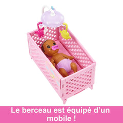 Barbie Skipper Babysitters Crib Playset With Latina Friend Doll, Baby Doll with Sleepy Eyes, Furniture and Themed Accessories For Kids Ages 3 Years & Up