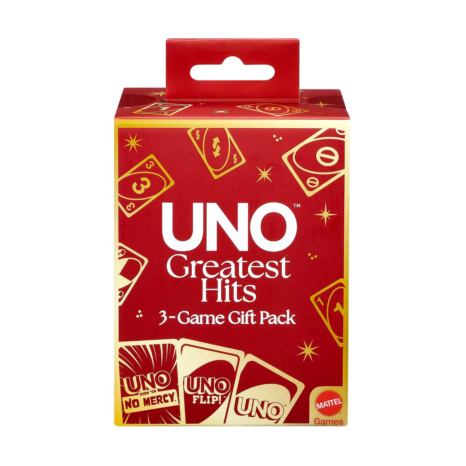 Mattel Games UNO Greatest Hits Gift Pack with 3 Card Games, UNO, UNO Flip & UNO Show em No Mercy for Kids, Teens, Grown-Ups & Family Nights & Parties