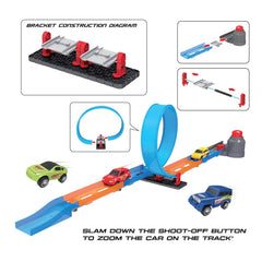 Playzu Shoot Off Launcher Track Set, 21 Pcs Single 360 Loop & 1 Car Track Play Set for Ages 6+