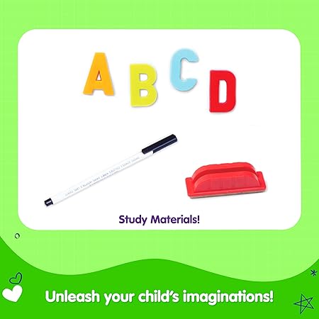 Funskool Giggles Draw N Write Desktop Slate, 4 in 1 Double Sided Board - Chalk Board & Dry Erase/Magnetic Board, Adjustable Angles, Magnetic Letters and Numbers, 3 Years