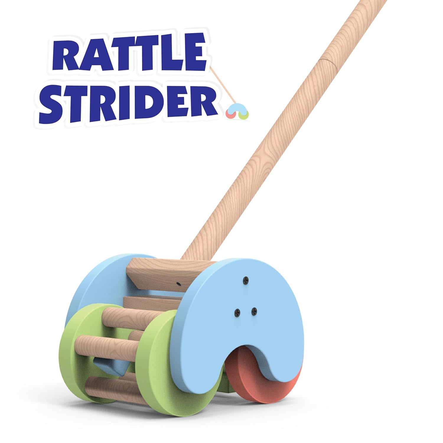 Funskool Giggles Rattle Strider Wooden,Push Along Toy, with Detachable Handle, Ideal for Toddlers Ages 18months and Above